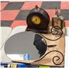 Image 1 : MIRROR ON DECORATIVE LEGS 2 WORKING VINTAGE CLOCKS