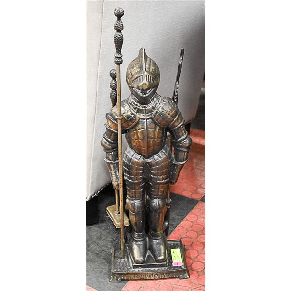 UNIQUE NIGHT IN ARMOR CAST METAL FIREPLACE SET