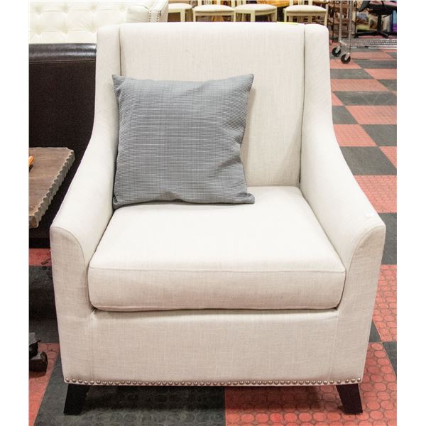 GREY ARM CHAIR WITH PILLOW