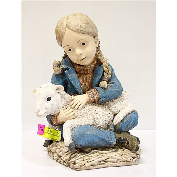 GIRL & LAMB YARD STATUE ABOUT 12" TALL