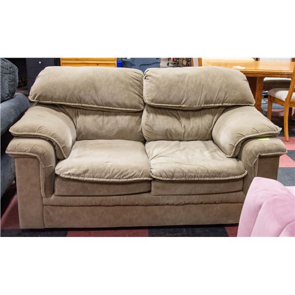 TAN FABRIC LOVESEAT 64"X38"X36"TALL