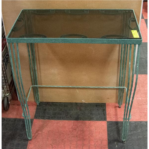 DECORATIVE METAL SIDE TABLE,GLASS TOP INDOOR/PATIO