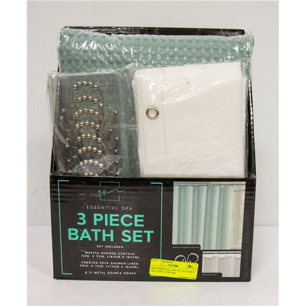 NEW ESSENTIAL SAP 3 PC BATH SET INCLUDES: CURTAIN,