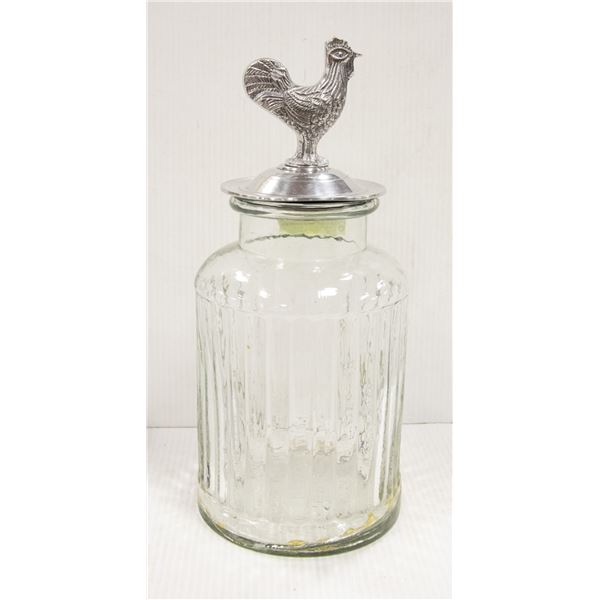 12 INCH GLASS JAR WITH ROOSTER LID
