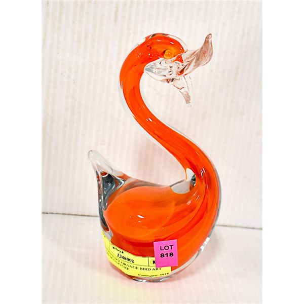 MID CENTURY ORANGE BIRD ART GLASS SCULPTURE