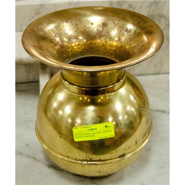 ANTIQUE BRASS REDSKIN CHEWING TOBACCO SPITOON
