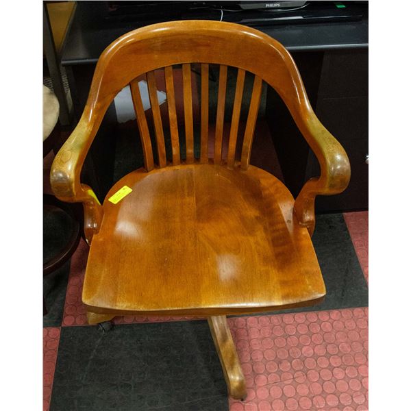 ANTIQUE H KRUG SOLID OAK SWIVEL BANKERS CHAIR