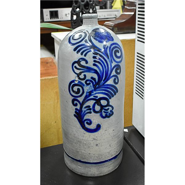 ANTIQUE COBALT BLUE SALT GLAZE POTTERY JUG