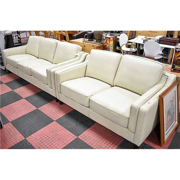 BEIGE GENUINE LEATHER SOFA & LOVESEAT