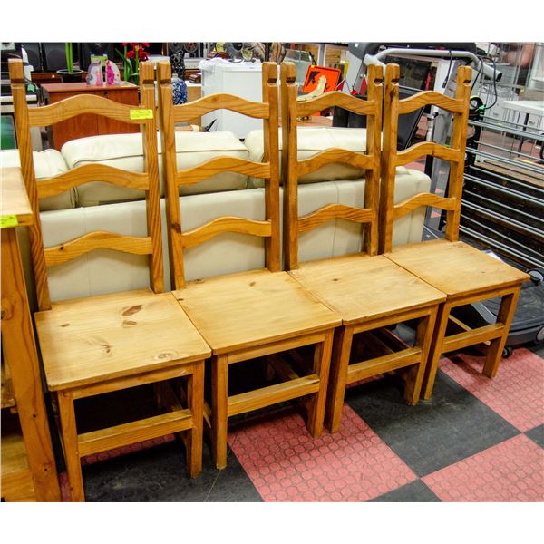 4 SOLID PINE HIGH BACK DINING ROOM CHAIRS