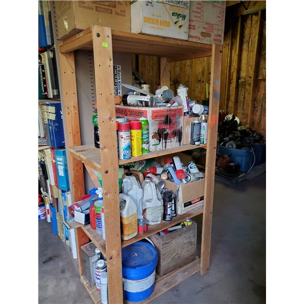 SHELF LOT OF ASSORTED SPRAY PAINTS CLEANERS AND