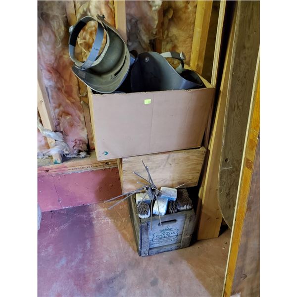 ESTATE LOT OF WELDING ROD AMD HELMETS