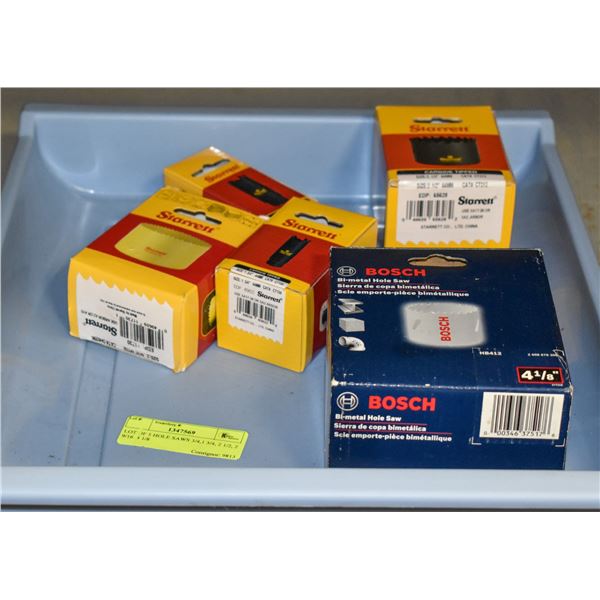 LOT OF 5 HOLE SAWS 3/4,1 3/4, 2 1/2, 2 9/16, 4 1/8