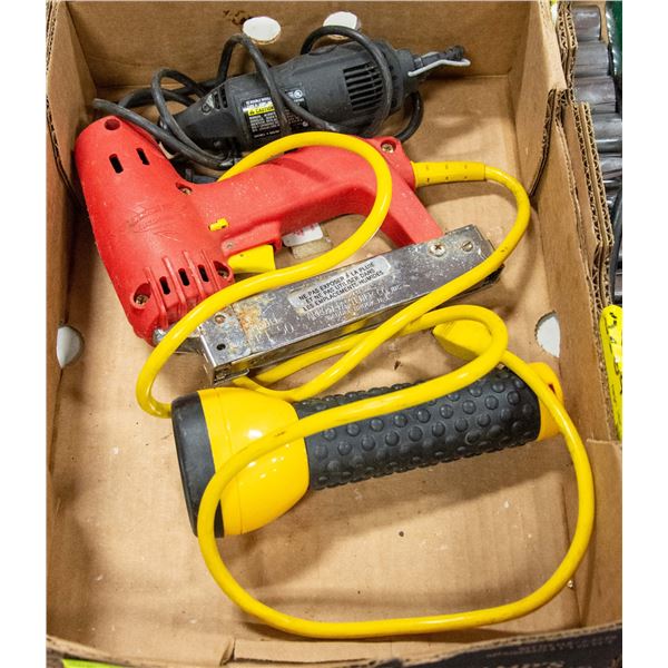 DREMEL TOOL, CORDED NAILER AND FLASHLIGHT LOT
