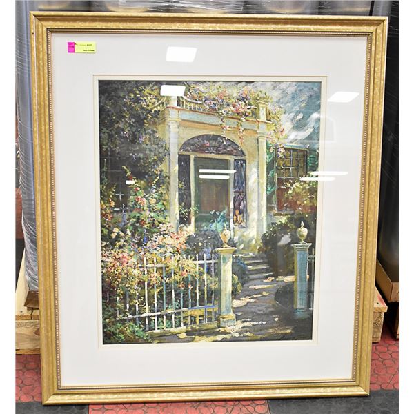 LARGE FRAMED GOLD TONE PICTURE