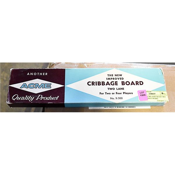 VINTAGE ACME HARD WOOD TWO LANE CRIBBAGE BOARD