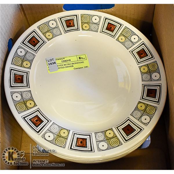 SET OF SEVEN RETRO IRONSTONE HANDPAINTED DINNER
