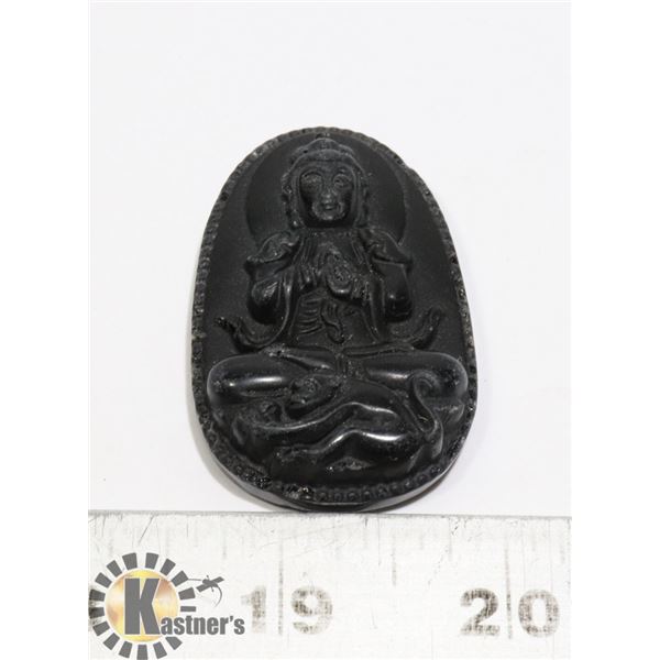 #203-BLACK OBSIDIAN PENDANT BUDDHIST