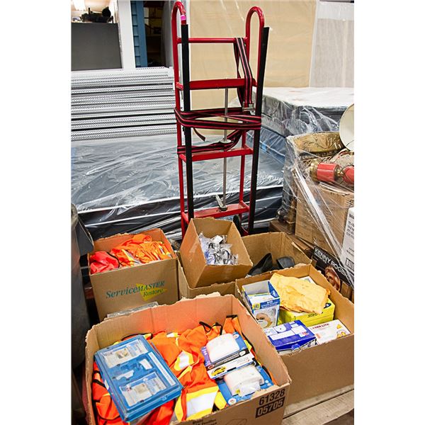PALLET OF SAFETY INCLUDING 2 WHEEL DOLLY AS IS