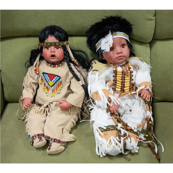 2 NATIVE INDIGENOUS CANADIAN DOLLS IN FULL DECOR