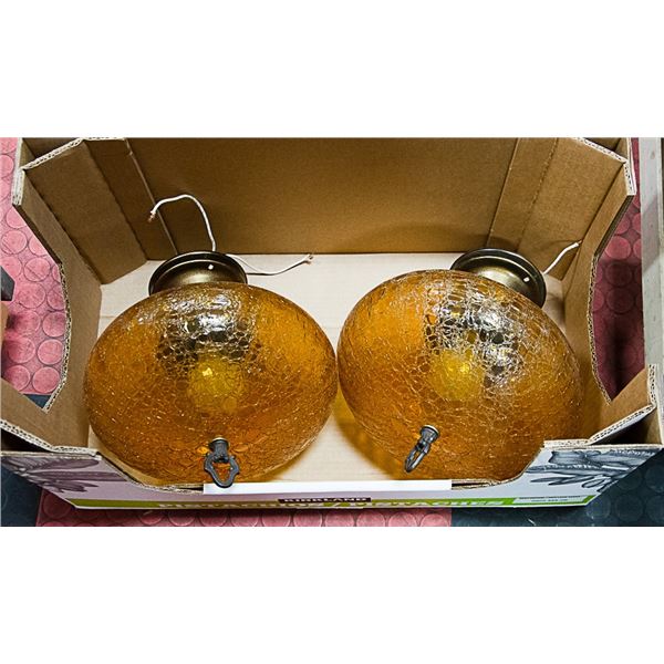 2 RETRO MATCHING CEILING LAMPS WITH AMBER TONED