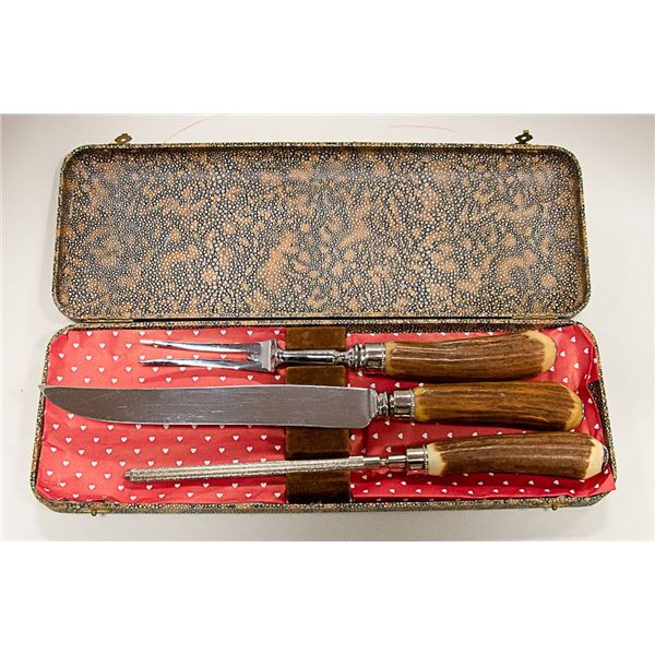 ANTIQUE BONE HANDLE CARVING SET