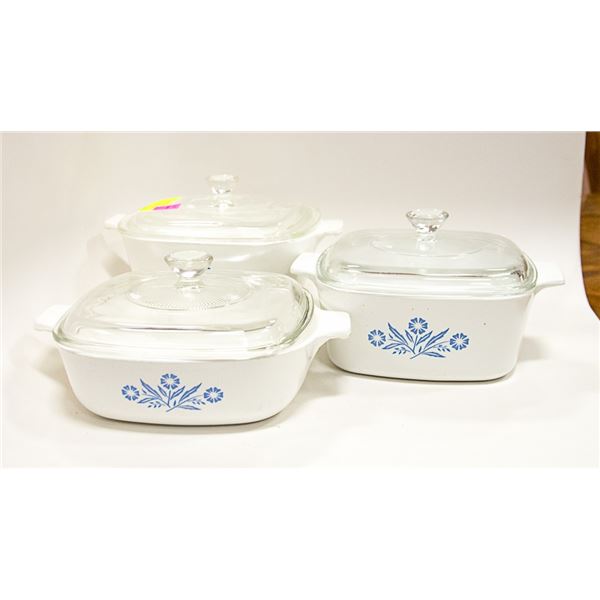 3 PC VTG CORNINGWARE SET /W LIDS