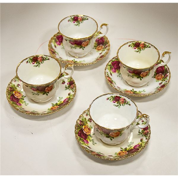 4 PAIR ROYAL ALBERT OLD COUNTRY ROSES TEA CUP &