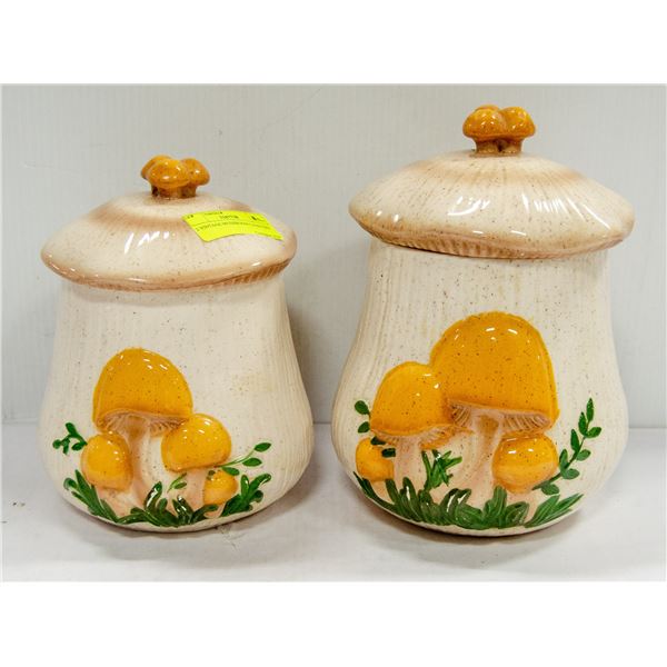 2 VINTAGE MUSHROOM CANISTERS