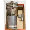 Image 1 : BOX OF ASSORTED FLASKS & GUN LIGHTER