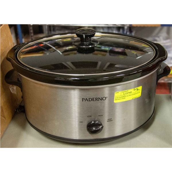 6-QT PADERNO SLOW COOKER WITH INSTRUCTION