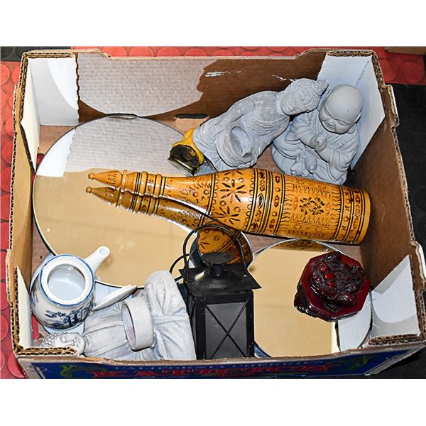 BOX OF ASIAN INSPIRED HOME DECOR INCL. SET OF 7