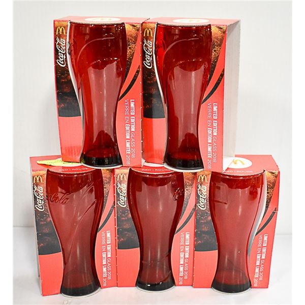 5 NOS LTD EDITION CRANBERRY RED COCA COLA GLASSES