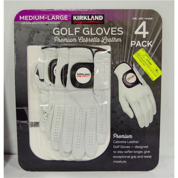 KIRKLAND SIGNATURE 4 PACK GOLF GLOVES SIZE: M/L