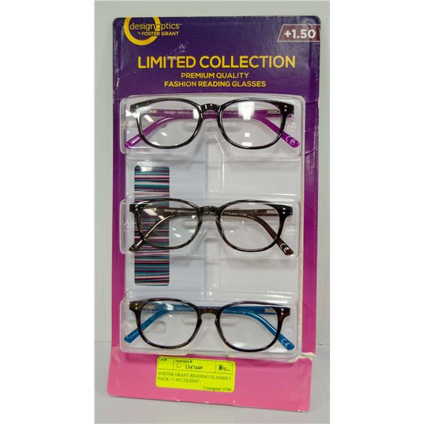 FOSTER GRANT READING GLASSES 3 PACK +1.50 LTD EDIT