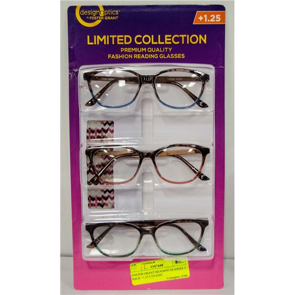 FOSTER GRANT READING GLASSES 3 PACK +1.25 LTD EDIT