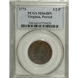 1773 1/2P Virginia Halfpenny, Period MS64 Brown