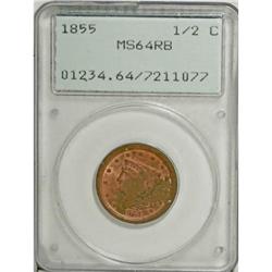 1855 1/2 C MS64 Red and Brown PCGS