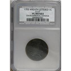1793 1C Wreath Cent--Lettered Edge,