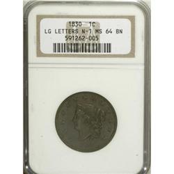 1830 1C Large Letters MS64 Brown NGC