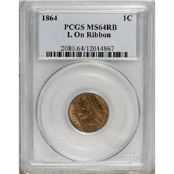 1864 1C L On Ribbon MS64 Red and Brown PCGS
