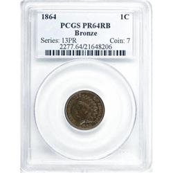 1864 1C Bronze No L PR64 Red and Brown PCGS