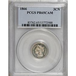 1866 3CN PR65 Cameo PCGS