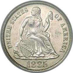 1885-S 10C AU58 NGC