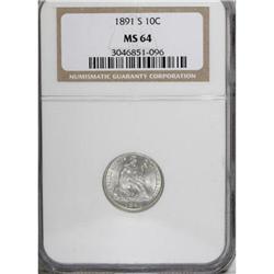 1891-S 10C MS64 NGC