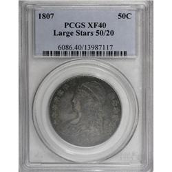 1807 50C Large Stars, 50 Over 20 XF40 PCGS