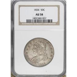 1834 50C Small Date, Small Letters AU58 NGC