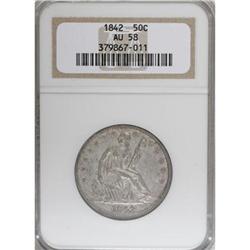 1842 50C Medium Date, Large Letters AU58 NGC