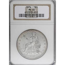 1874 T$1 MS62 NGC