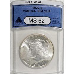 1922 $1 VAM-26A, Rim Clip, MS62 ANACS